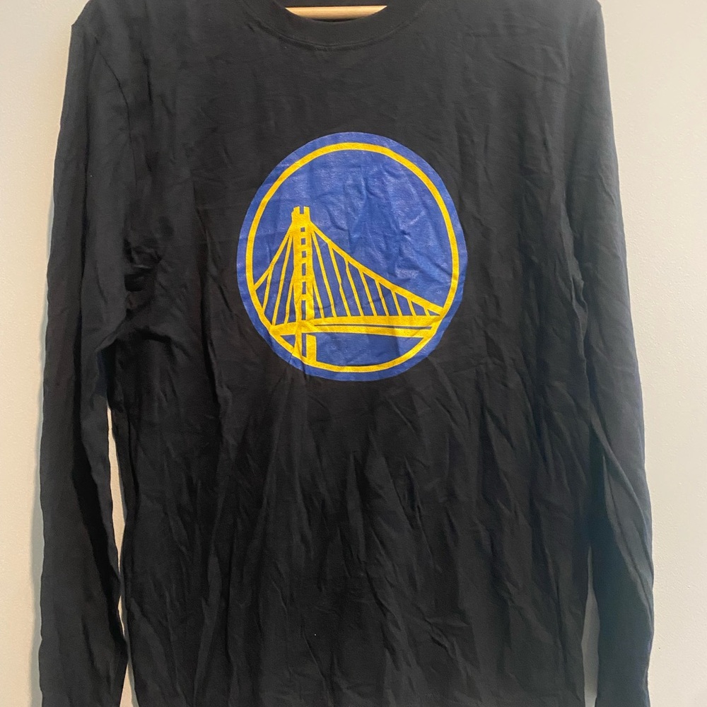 Black Long Sleeve Tee with Blue and Yellow Bridge Graphic